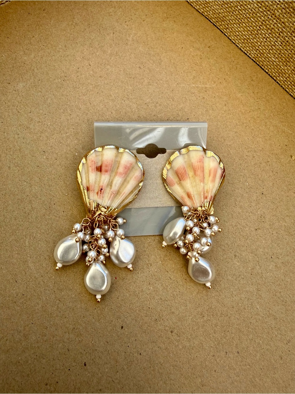 Shell & Pearl Drop Earrings - Pink Shell with Pearlescent Accents
